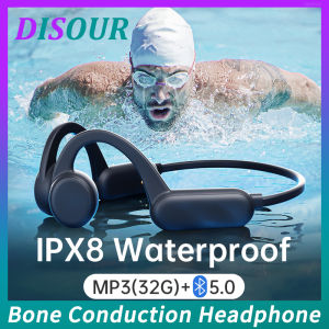 DISOUR Original Bone Conduction Wireless Headphone MP3 Player Built-in 8G/32G Memory Bluetooth Earphone IPX8 Waterproof Sport Hifi Headsets Compatible With Sony Xiaomi All Smartphones For Swimming Diving Surfing Running Fitness Mountaineering