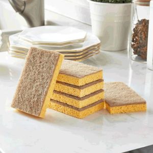 2pcs Natural Plant Based Scrub Sponge Pad Sisal Dishwashing Kitchen Scrubber Non Scratch Compostable 2-Sided Sponges