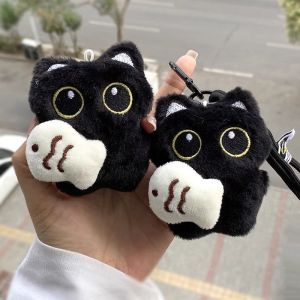 JIFANPAUL | Cute and Adorable Black Cat Plush Toy with Fish Keychain and Bag Accessory