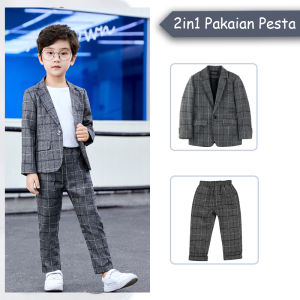 Blazer Anak Laki Laki 2in1 Baju Anak 3-9 Tahun jas formal anak gesper tunggal polos keren 2024