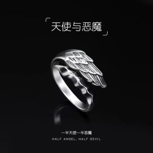 Trendy Angel Devil Middle Finger Ring Mens Ring Designer Style Dark Punk Hip Hop Adjustable Open Ring Couples Ring