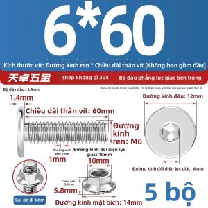 TIANZHUOJINSHU | Bộ Ốc Vít Đầu Phẳng Mỏng Lục Giác Trong M5