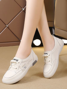 Leather Casual Shoes Womens Soft Bottom Anti-Slip Cow Tendon Sole Flat Shoes Comfortable Breathable for Daily Wear