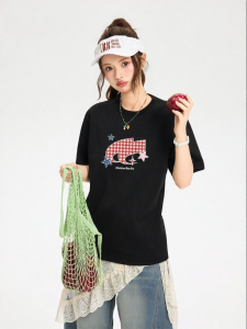 Gbiaior | copole t shirt 2026 Letter Print Loose Fit Slimming Couples T-Shirt