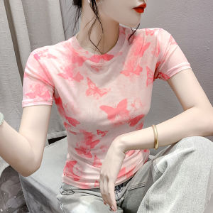 YIMEI เสื้อยืดยุโรป 2024 สำหรับฤดูร้อนเสื้อยืดแฟชั่น S, M, L, XL และความรู้สึกดี 23 ประเภทของเสื้อตา ร่วมกับทันสมัยเทรนด์เสื้อเชิ้ตตัวเล็ก