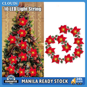 2M 10 LED Christmas Artificial Flowers Garland String Lights Holly Leaves Xmas Christmas Trees Pendants Ornament Christmas Flowers Lights Household Decorations Window Display Party Christmas Home Decor