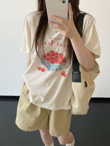 CHOEFULYN | Korean Style Lazy Look Strawberry Printed Short Sleeve T-shirt