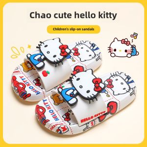 HelloKitty Parent-Child Slippers Summer Cute Cartoon Print Soft Bottom Home Anti-Slip Flat Sandals Girls Baby Cotton Slippers
