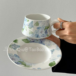 Sanq แก้วกาแฟสไตล์ย้อนยุค ลายดอกไม้ ชานอกบ้าน แก้วกาแฟลาเต้ ชุดน้ำชา เครื่องเขียน ของขวัญเล็กๆ น่ารักๆ ชุดน้ำชา