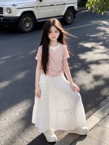 ZIRUIBABA | Girls Summer Korean Style Schoolwear White Long Dress 2 Pieces