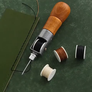 Faux Leather Sewing Awl Kit with Needle - Metal Hand Stitcher for DIY Crafts & Repairs Quick Sewing Machine Tool Set