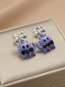 ต่างหูมอนสเตอร์น้อยสีม่วงสาวแซ่บสุดเท่ต่างหูแป้นกันยุงมีสไตล์เฉพาะตัวติดโบว์ดูดีฮิตในเน็ตน่ารักต่างหูแบบหนีบไม่มีรูหู