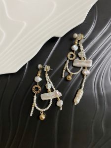 Chicosmo Original Design Asymmetric Baroque Pearl Earrings Industrial Waste Mixed Material Fashion Jewelry for Women