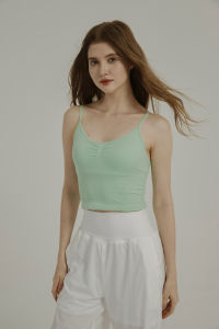 Mimiuomi Soft Comfortable Yoga Vest with Chest Pad Ballet Style Sports Bra Double Strap Halter Neck Design Nylon Fabric