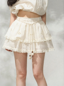 KEIKO | Lace Trimmed Lace-up Embroidered Cotton Tutu Skirt