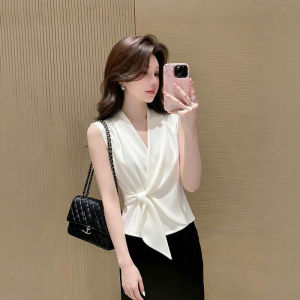 CHOEFULYN | Stylish Elegant V-Neck Sleeveless Tie-up Shirt