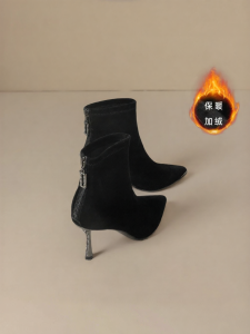 Josiny | Black Autumn Winter Pointy Heeled Boots For Slim Legs