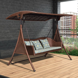 Outdoor Swing Chair for Garden Yard PE Wicker Hanging Bed Chair Master Design Wooden Frame Swing Chair Luxury Quality
