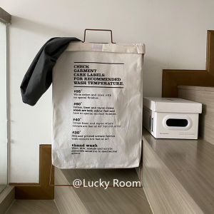 Luckyroom ถังใส่เสื้อผ้าสีขาวขนาดใหญ่แบบพับได้ สไตล์ Scandvinia สำหรับใช้ในบ้าน อุปกรณ์เก็บของสำหรับใส่เสื้อผ้าสกปรก