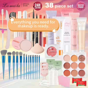 Makeup Set 38PCS Set Protective cream Isolating cream Makeup front cream BB cream Concealer Eyebrow pencil Eye shadow Liquid eye shadow Eyeliner pencil Mascara Powder blusher Lipstick Professional Makeup Brush Tool Set