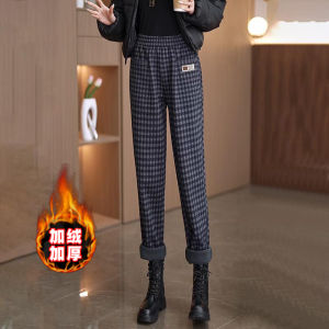 กางเกงขายาวทรงสลิมฟิตผ้าขนสัตว์ระดับไฮเอนด์สำหรับผู้หญิง ทรงหลวม ทรงลำลอง กางเกงขายาวทรงฮาราจูกุ ผ้าขนสัตว์หนา ผ้าขนสัตว์หนา ทรงฤดูใบไม้ร่วง/ฤดูหนาว ผ้าฝ้ายโพลีเอสเตอร์