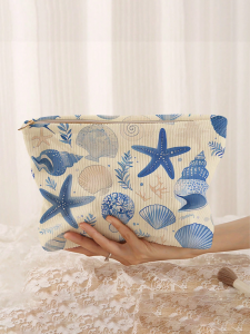 Minimally designed floral printed corduroy zipper makeup bag lightweight and multifunctional cosmetic storage bag
