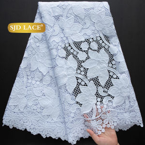 SJD LACE African Nigerian White Guipure Cord Lace Fabrics 5Yards 2025 New African Water Soluble Lace For Women Party Dress 4483