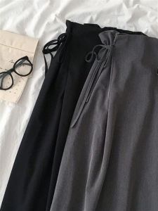 High Waist Grey A-Line Skirt Womens Fashionable Versatile Belted Midi Skirt Spring 2024 Commute Style Other Material Long Skirt