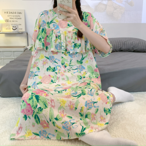 Nipple Coverage Cotton Silk Womens Thin plus Size Pajamas Nightdress Cotton 100.00kg Short Sleeve Skirt Artificial Cotton Can Be Outwear