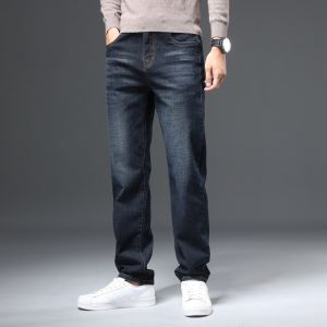 ROMON | Loose Straight Leg Mens Jeans Casual Elastic Business Mid Youths Long Trousers Autumn New Style Fashionable Cotton Denim