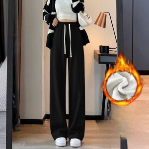 JIANGLU | High Waist Slimming Straight Leg Fleece Lined Thickened Warm Wide Leg Sports Pants For Middle Aged And Elderly Women Winter Wear