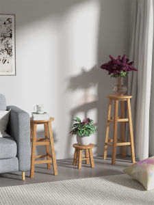 Indoor Wooden Flower Bench Rubber Wood High-legged Garden Table Multi-functional Bar Stool Solid Wood Crafted No Assembly Required