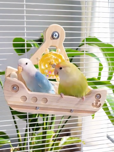 Bird Toy Interactive Swing with Rotating Spinner | Natural Wood Bird Perch Play Gym for Lovebirds Budgies Parrotlets Small Parrots Cage Toy