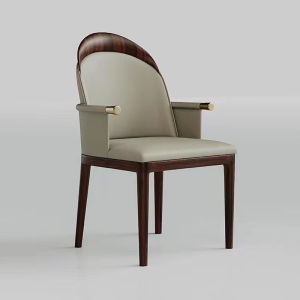 New Chinese Style Solid Wood Dining Chair Black Gold Wood Leather Soft Backrest Armchair Hotel Showroom Sample Room Chair