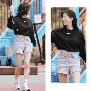 Celebrity Zhao Lusi Same Style Denim Shorts Womens Summer Thin A- line High Waist Small Loose Slim Looking Ripped Hot Pants