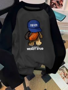 Áo Thun Tay Dài Dày Lót Lông Cừu Mùa Đông Cho Nam Áo Sơ Mi Cổ Tròn in Họa Tiết Động Vật Thoải Mái Thoáng Khí