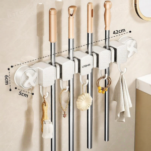Shi Ge | Suction Wall-Mounted Bathroom Hanger for Mops Brooms No Drilling Required