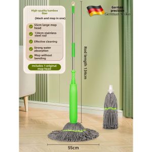 ZHENMIAO | Self-Wringing Bamboo Fiber No-Handwash Spin Mop Wet&Dry