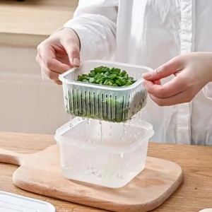 Kitchen Sealed Box Drain Box Refrigerator Storage Box Drain Basket Colander Fruit and Vegetable Washing Basket Filter Containers