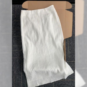 PAIBOLI | High Waist A-Line Midi Skirt Cotton Linen Split Back White Linen Womens Summer Half-length Skirts Slimming Effect