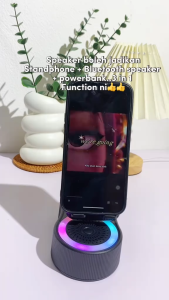 ‌Bateri Luar 360 Rotation Phone Stand Power Bank Bluetooth Speaker with LED Light Speaker Harga Murah