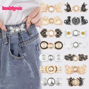 【Luckiyou】Sewing-free Metal  Button Trendy Retro Adjustable Jeans Waist Button Detachable Clothing Pants Waist  Size Adjust Tool