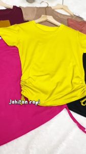 atasan kaos pendek polos serut samping kanan kiri wanita/kaos polos wanita/atasan/kaos crop wanita