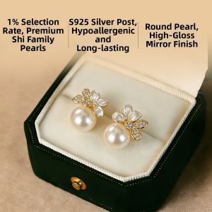 ZUOOU | Elegant French Vintage Flower Pearl Stud Earrings S925 Silver Pin