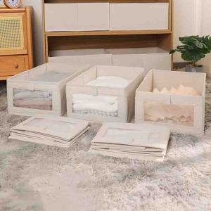 1Pcs Foldable Fabric Organizer for Pants  Jeans Drawer Divider for Neat Wardrobe  Bedroom Clothes Storage Box with Clear Window