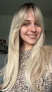 GEMMA Ombre Brown Blonde Long Straight Synthetic Wigs with Bangs Cosplay Wig for Women High Temperature Natural Fake Hair