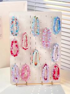 Portable Pegboard Display Stand with 20Pcs Compatible Pegs Wooden DIY Jewelry Towers Necklace & Keychain Holder Jewelry Display