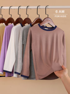 เสื้อชั้นในนอนคอตตอนโมดอลสำหรับเด็กชายและเด็กหญิง เสื้อแขนยาวหลวมๆ ระบายอากาศได้ดี ทรงหลวมๆ สำหรับใส่อยู่บ้าน