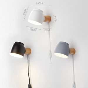 LED wall lamp E14 light source EU US plug switch Wrought iron and woodbracket light indoor bedroom living room study illuminate