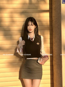 Gray Suit Style High Waist A-Line Mini Skirt Womens Spring Summer Autumn Trendy Short Skirts Korean College Style Half Skirts